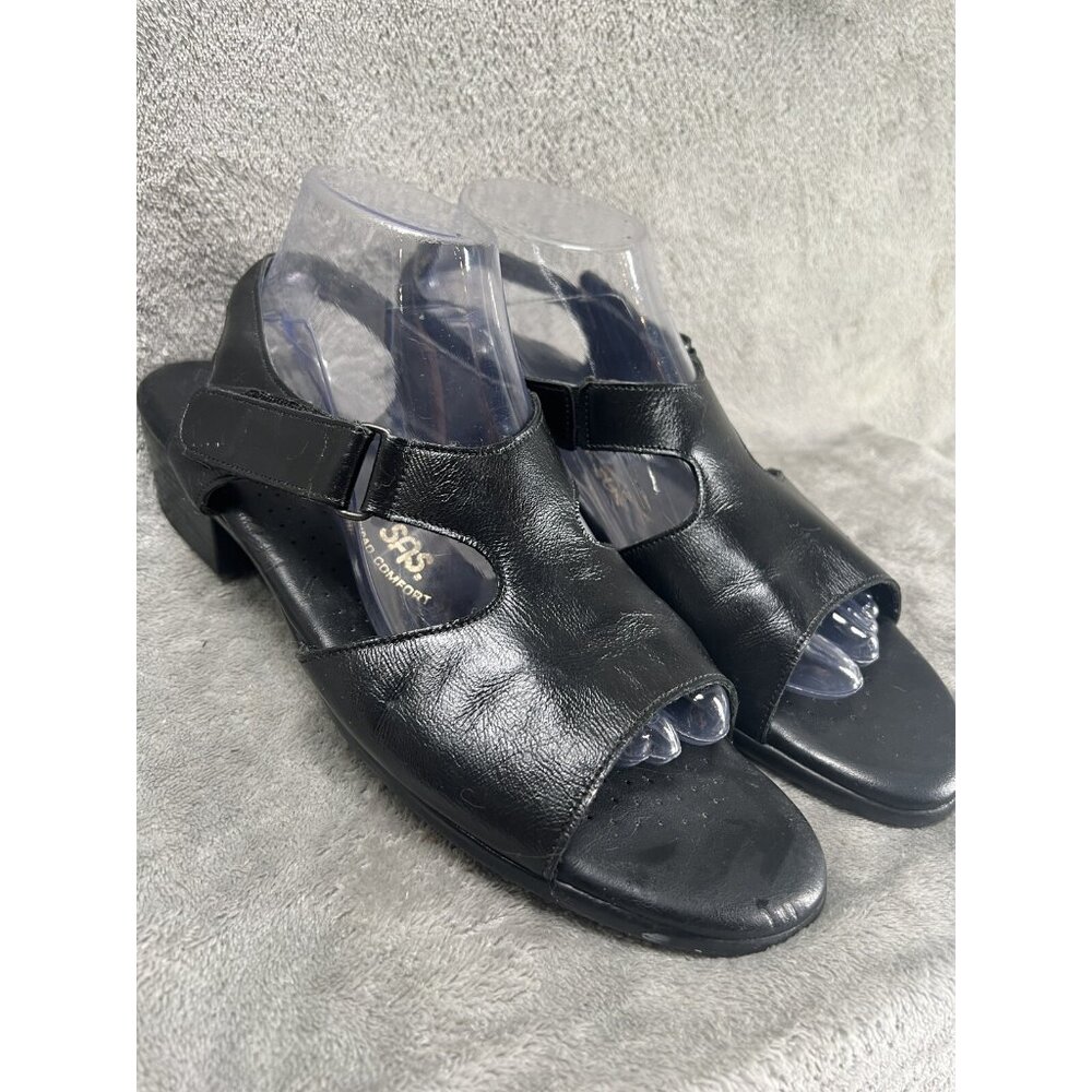 SAS Suntimer 1890 Women Black Leather Slip-On Ankle  Slingback Sandal 11 Slim